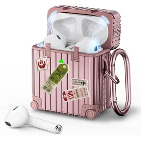 KOREDA Compatible with AirPods Case Cover, Funny Suitcase Design Case for Airpods 2nd Generation/1st Generation, Cute Fashion Protective Hard Case for Women Men with Keychain, Magnetic Lid, Silver