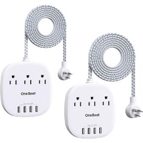 Power Strip 2 Pack, Cruise Essentials Desktop Charging Station with 3 Outlet 4 USB Ports 4.5A, Flat Plug, 5 ft Long Braided Extension Cord for Cruise Ship Travel Home Office, ETL Listed, White in Kuwait