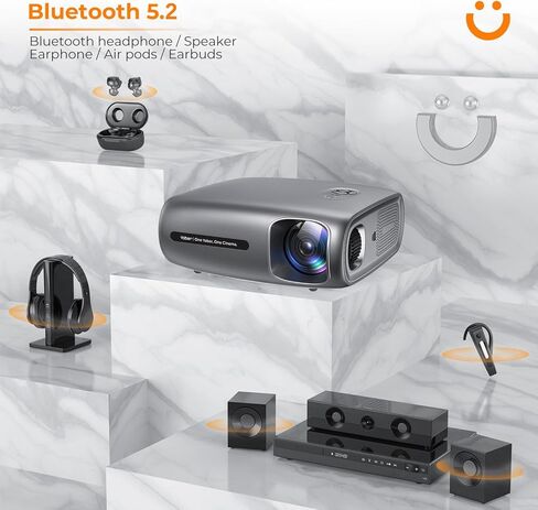 جهاز عرض 4K مع 5G WiFi وBluetooth 5.2، YABER 19000L FHD أصلي 1080P جهاز عرض محمول خارجي دعم 4K، 4P/4D Keystone&Zoom، جهاز عرض أفلام المسرح المنزلي لنظام iOS/Android/PC/TV Stick/HDMI/USB in Kuwait