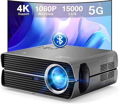 Projector with WiFi and Bluetooth, ASAKUKI Native 1080P 4K Support 450 ANSI Outdoor Movie Proyector, Indoor Home Theater w/ Portable Bag, Compatible w/ Sticks/Phone/iphone/Laptop in Kuwait