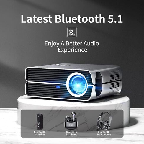 Projector with WiFi and Bluetooth, ASAKUKI Native 1080P 4K Support 450 ANSI Outdoor Movie Proyector, Indoor Home Theater w/ Portable Bag, Compatible w/ Sticks/Phone/iphone/Laptop in Kuwait