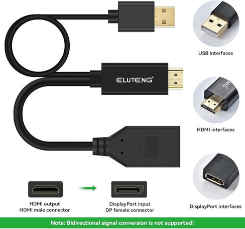 محول ELUTENG HDMI إلى DisplayPort 4K@60 هرتز HDMI ذكر إلى DP أنثى محول كابل 3 في 1 مع طاقة USB A متوافقة مع الكمبيوتر والشاشة وPS4 وXbox in Kuwait