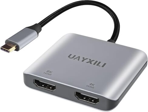 UAYXILI USB C إلى محول HDMI مزدوج 8K مقسم شاشات متعددة، MST HDMI HUB 8K، منفذ واحد 8K 30 هرتز أو 4K 60 هرتز، منافذ مزدوجة 4K 60 هرتز، محول مقسم HDMI مزدوج لأجهزة MacBook، Dell، LG، HP، Surface in Kuwait