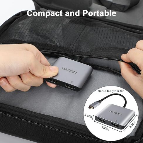 UAYXILI USB C إلى محول HDMI مزدوج 8K مقسم شاشات متعددة، MST HDMI HUB 8K، منفذ واحد 8K 30 هرتز أو 4K 60 هرتز، منافذ مزدوجة 4K 60 هرتز، محول مقسم HDMI مزدوج لأجهزة MacBook، Dell، LG، HP، Surface in Kuwait