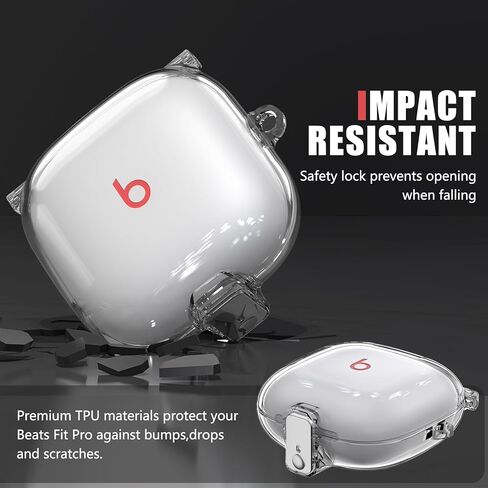 [Safety Lock] Beats Fit Pro Case Cover,3 in 1 Cleaner Kit for Apple Beats Fit Pro 2021,Beats Fit Pro Accessories with Anti-Lost Keychain/Silicone Wrist Strap(Clear Black) in Kuwait