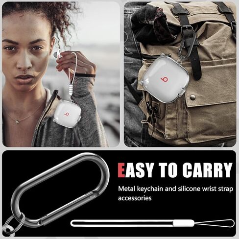 [Safety Lock] Beats Fit Pro Case Cover,3 in 1 Cleaner Kit for Apple Beats Fit Pro 2021,Beats Fit Pro Accessories with Anti-Lost Keychain/Silicone Wrist Strap(Clear Black) in Kuwait