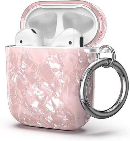 ULAK متوافق مع غطاء حافظة Airpods شفاف، غطاء واقٍ مصمم ناعم من البولي يوريثان الحراري الشفاف المقاوم للصدمات مع سلسلة مفاتيح لجهاز AirPod الجيل الثاني والأول [مرئي أمامي] - لامع in Kuwait