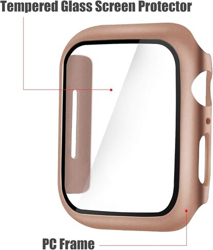 واقي شاشة Alinsea لساعة Apple 44 مم سلسلة 4/5/6/ SE من الزجاج المقسى [عبوة من قطعتين] [تغطية كاملة] حافظة صلبة ممتصة للصدمات [مع واقي شاشة مدمج] غطاء حماية عام - ذهبي وردي in Kuwait