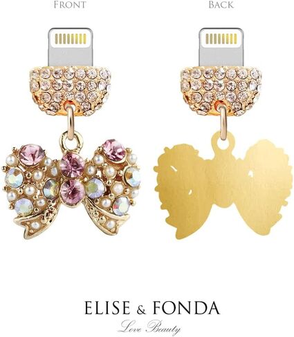 ELISE & FONDA CP397 منفذ شحن USB كريستال مضاد للغبار قابس صغير على شكل قوس للهاتف iPhone 13/12/11/ XS MAX/XR/X/8 Plus/7/6S/8/SE iPad iPod (وردي) in Saudi Arabia