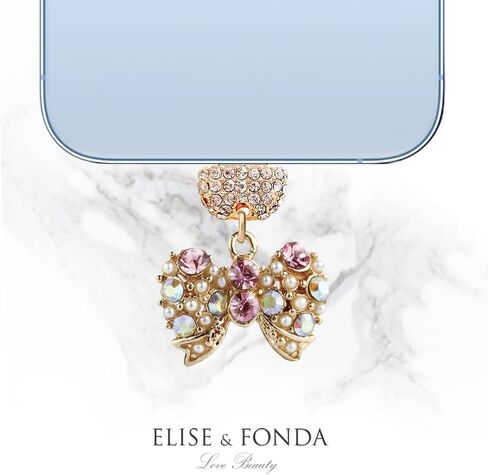 ELISE & FONDA CP397 منفذ شحن USB كريستال مضاد للغبار قابس صغير على شكل قوس للهاتف iPhone 13/12/11/ XS MAX/XR/X/8 Plus/7/6S/8/SE iPad iPod (وردي) in Saudi Arabia