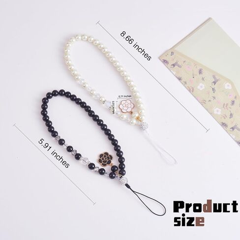 BEEFLYING 1-2 Pcs Glass Pearl Cell Lanyard Wrist Strap Crystal Glass Beads Rhinestone Beaded Phone Lanyard Strap with Rose Pendant for Case Keychain Wallet Decor in Kuwait