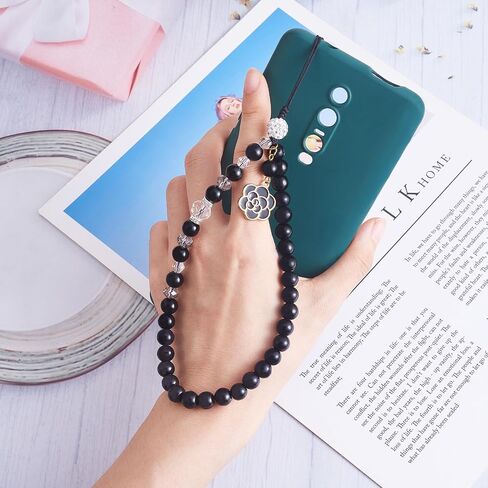 BEEFLYING 1-2 Pcs Glass Pearl Cell Lanyard Wrist Strap Crystal Glass Beads Rhinestone Beaded Phone Lanyard Strap with Rose Pendant for Case Keychain Wallet Decor in Kuwait