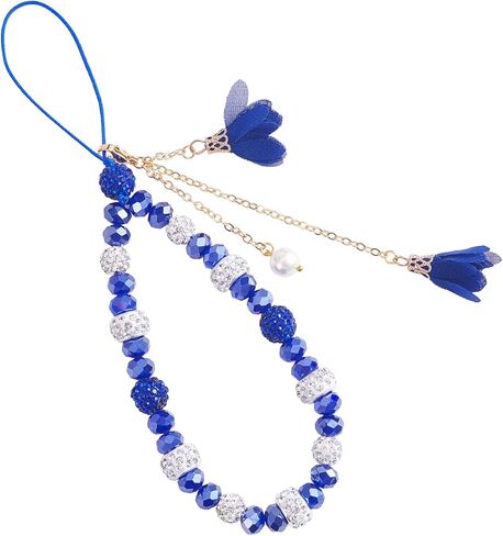 BEEFLYING 1-2 Pcs Glass Pearl Cell Lanyard Wrist Strap Crystal Glass Beads Rhinestone Beaded Phone Lanyard Strap with Rose Pendant for Case Keychain Wallet Decor in Kuwait