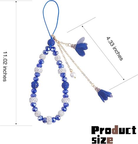 BEEFLYING 1-2 Pcs Glass Pearl Cell Lanyard Wrist Strap Crystal Glass Beads Rhinestone Beaded Phone Lanyard Strap with Rose Pendant for Case Keychain Wallet Decor in Kuwait