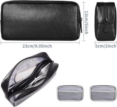 Electronics Organizer, Premium Electronic Accessory Storage Bag Organizer PU Leather Durable Protective Case Pouch for Charger Adapter, Mouse, Cables, Home, Office, Business, Travel and Cosmetics Kits in Saudi Arabia