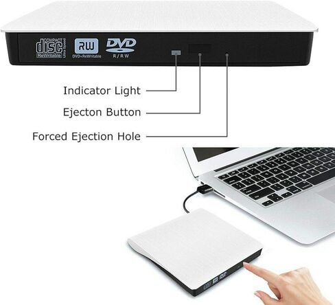 Portable Ultra-Thin External CD Drives DVD Player USB3.0/USB-C 2 in 1 External DVD Recorder CD-ROM Player for Windows iOS etc (Black [USB3.0 + USB-C Converter]) in Kuwait