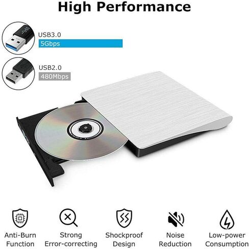 Portable Ultra-Thin External CD Drives DVD Player USB3.0/USB-C 2 in 1 External DVD Recorder CD-ROM Player for Windows iOS etc (Black [USB3.0 + USB-C Converter]) in Kuwait