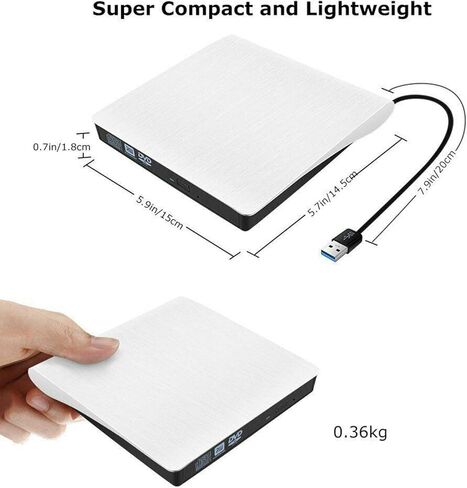 Portable Ultra-Thin External CD Drives DVD Player USB3.0/USB-C 2 in 1 External DVD Recorder CD-ROM Player for Windows iOS etc (Black [USB3.0 + USB-C Converter]) in Kuwait
