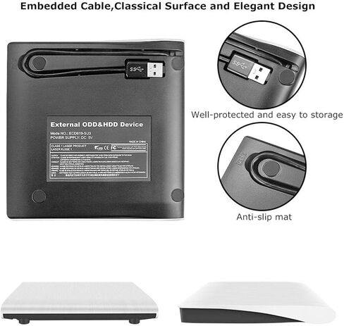 Portable Ultra-Thin External CD Drives DVD Player USB3.0/USB-C 2 in 1 External DVD Recorder CD-ROM Player for Windows iOS etc (Black [USB3.0 + USB-C Converter]) in Kuwait