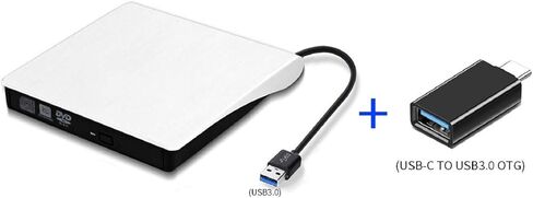 Portable Ultra-Thin External CD Drives DVD Player USB3.0/USB-C 2 in 1 External DVD Recorder CD-ROM Player for Windows iOS etc (Black [USB3.0 + USB-C Converter]) in Kuwait
