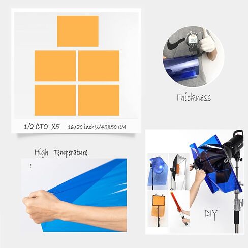 Color Correction Gel Filter Transparent Sheet Orange 1/2 CTO Photography Lighting for Red Head Strobe Flashlight 16x20 inches/40x50cm,5 Pack in Saudi Arabia