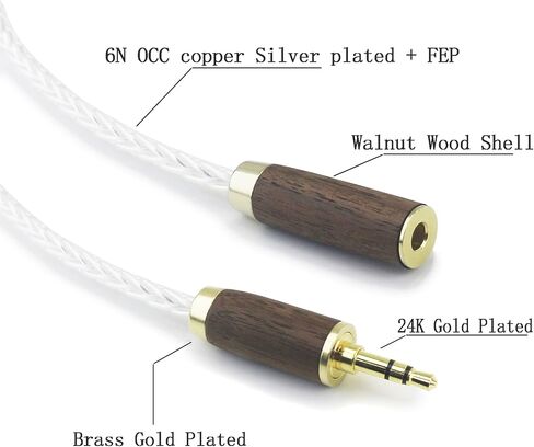 NewFantasia 3.5mm Stereo Male to 4.4mm Female Headphone Audio Adapter Cable 8 Cores 6N OCC Copper Single Crystal Silver Plated Wire Walnut Wood Shell 3.5mm Male to 4.4mm Balanced Female in Saudi Arabia