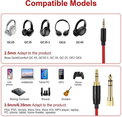 Toxaoii QC45 Coiled Audio Cable Cord Compatible with Bose QuietComfort QC 45, QC35 II, QC 35, OE2 OE2i Soundlink SoundTrue Headphone with 6.35mm Adapter for Guitar/Xbox One/ PS4 (4 to 16FT) in Kuwait