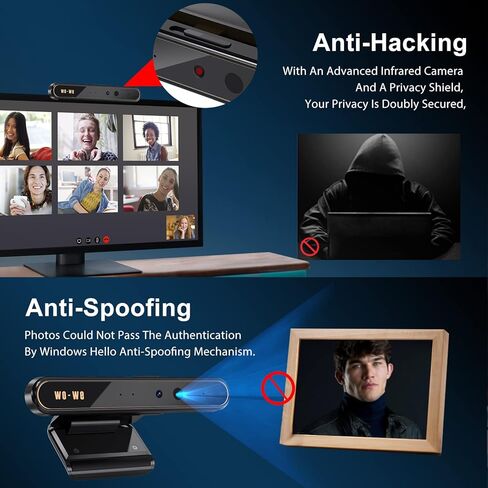 كاميرا ويب wowe Windows Hello للتعرف على الوجه 1080 بكسل لتسجيل الدخول الفوري مع نظام التشغيل Windows 10، ومكافحة القرصنة مع مفتاح الخصوصية، وكاميرا ويب تعمل بالأشعة تحت الحمراء للأعمال مع ميكروفونات مزدوجة تستخدم للمؤتمرات عبر الإنترنت in Kuwait