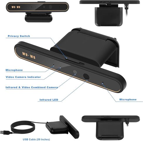 كاميرا ويب wowe Windows Hello للتعرف على الوجه 1080 بكسل لتسجيل الدخول الفوري مع نظام التشغيل Windows 10، ومكافحة القرصنة مع مفتاح الخصوصية، وكاميرا ويب تعمل بالأشعة تحت الحمراء للأعمال مع ميكروفونات مزدوجة تستخدم للمؤتمرات عبر الإنترنت in Kuwait