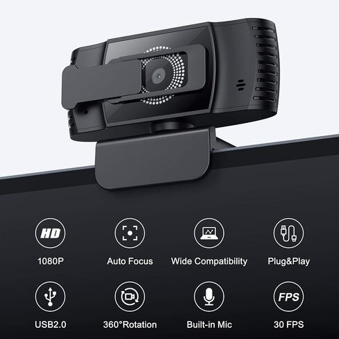 كاميرا ويب wansview مع ميكروفون، كاميرا ويب USB PC عالية الدقة 1080 بكسل مع غطاء للخصوصية لسطح المكتب والكمبيوتر المحمول، للبث المباشر، والتكبير، ومكالمات الفيديو، والاجتماعات عبر الإنترنت، والألعاب in Kuwait