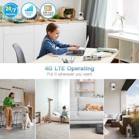 كاميرا مراقبة خلوية من Ctronics 4G LTE داخلية، كاميرا مراقبة للمنزل PTZ بزاوية 360 درجة، اكتشاف الإنسان/الحركة، التتبع التلقائي، رؤية ليلية ملونة بدقة 2 ميجابكسل، صوت ثنائي الاتجاه، بطاقة SIM متضمنة، توصيل in Kuwait