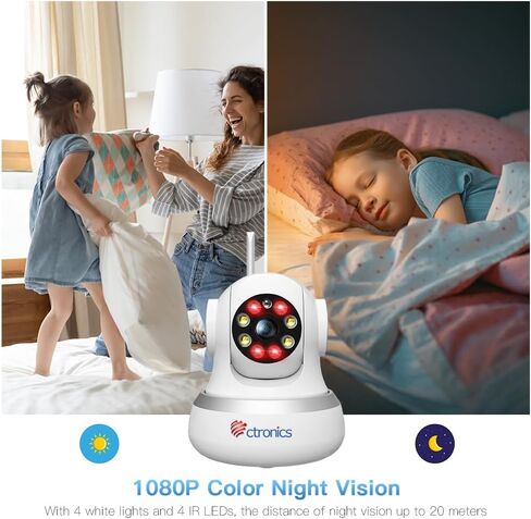 كاميرا مراقبة خلوية من Ctronics 4G LTE داخلية، كاميرا مراقبة للمنزل PTZ بزاوية 360 درجة، اكتشاف الإنسان/الحركة، التتبع التلقائي، رؤية ليلية ملونة بدقة 2 ميجابكسل، صوت ثنائي الاتجاه، بطاقة SIM متضمنة، توصيل in Kuwait