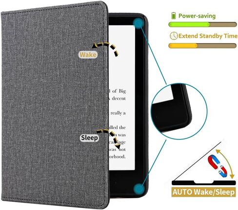 Stand Case for 6.8" Kindle Paperwhite 11th Generation 2021 and Signature Edition, Durable Cover with Auto Wake/Sleep, Shockproof PU Leather Sleeve Shell with Hand Strap & Card Slot, Grey in Kuwait