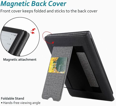 Stand Case for 6.8" Kindle Paperwhite 11th Generation 2021 and Signature Edition, Durable Cover with Auto Wake/Sleep, Shockproof PU Leather Sleeve Shell with Hand Strap & Card Slot, Grey in Kuwait