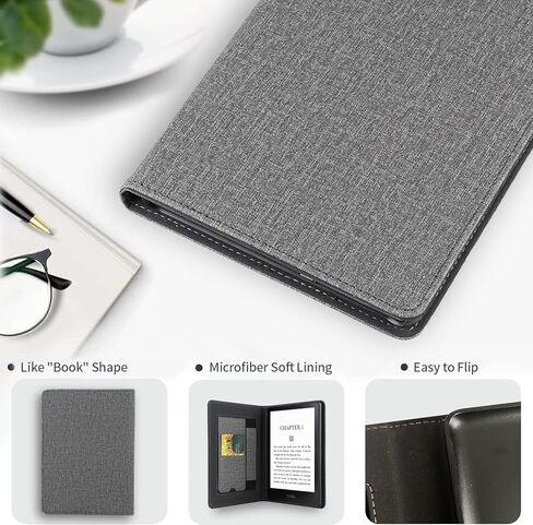 Stand Case for 6.8" Kindle Paperwhite 11th Generation 2021 and Signature Edition, Durable Cover with Auto Wake/Sleep, Shockproof PU Leather Sleeve Shell with Hand Strap & Card Slot, Grey in Kuwait