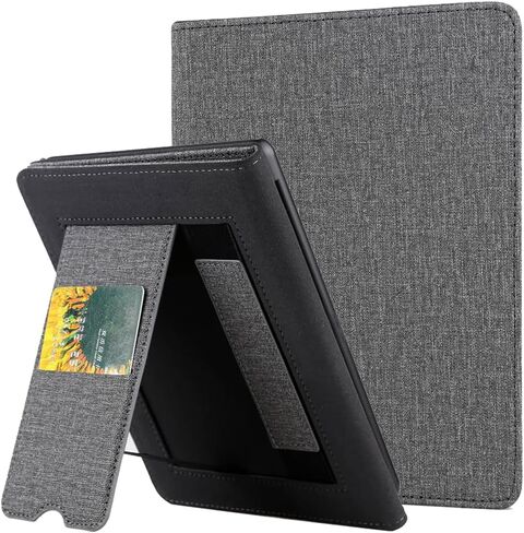 Stand Case for 6.8" Kindle Paperwhite 11th Generation 2021 and Signature Edition, Durable Cover with Auto Wake/Sleep, Shockproof PU Leather Sleeve Shell with Hand Strap & Card Slot, Grey in Kuwait