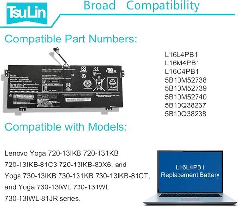 استبدال بطارية L16L4PB1 L16C4PB1 لجهاز Lenovo Yoga 720-13IKB 81C3 80X6، Yoga 730-13IKB 81C3، Yoga 730-13IWL 81JR 13 بوصة L16M4PB1 5B10M52739 5B10M52738 5B10M52740 5B 10Q38238 5B10Q38237 in Kuwait