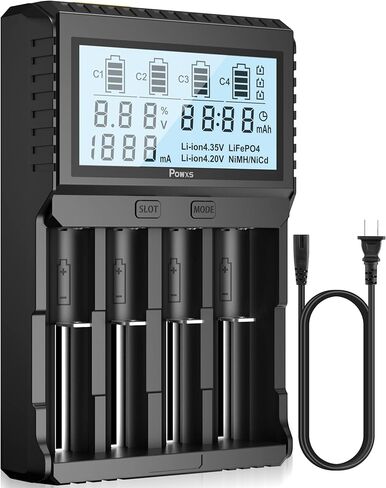18650 Battery Charger with Testing Functions, POWXS Universal 3.7V Charger for Li-Ion Rechargeable Batteries IMR Lithium 26650 21700 18650 16340 14500 10440, Ni-Mh/Ni-Cd AA AAA C Batteries in Kuwait
