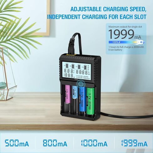 18650 Battery Charger with Testing Functions, POWXS Universal 3.7V Charger for Li-Ion Rechargeable Batteries IMR Lithium 26650 21700 18650 16340 14500 10440, Ni-Mh/Ni-Cd AA AAA C Batteries in Kuwait
