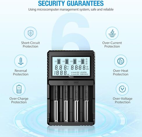18650 Battery Charger with Testing Functions, POWXS Universal 3.7V Charger for Li-Ion Rechargeable Batteries IMR Lithium 26650 21700 18650 16340 14500 10440, Ni-Mh/Ni-Cd AA AAA C Batteries in Kuwait