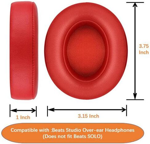 Professional Headphone Replacement Ear Pads for Beats Studio 2 & 3 (B0501, B0500) Wired & Wireless | Does NOT Fit Beats Solo, Enhanced Foam, Luxurious PU Leather (Red) in Kuwait