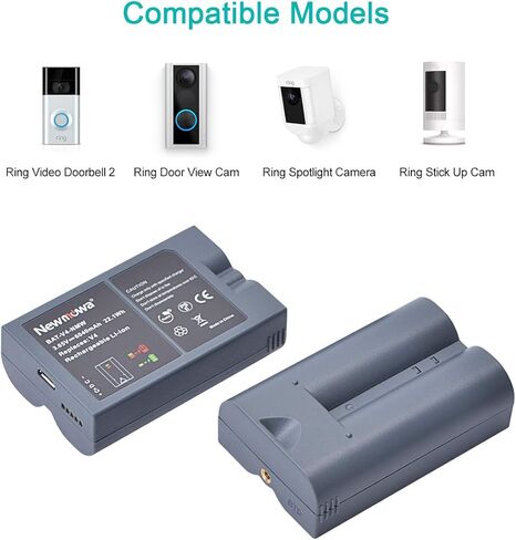 بطارية بديلة من Newmowa (عبوتان) ومجموعة شاحن USB مزدوج لجرس باب الفيديو Ring 2، وكاميرا Ring Door View، وكاميرا Ring Spotlight، وكاميرا Ring Stick Up Cam (ترقية) in Kuwait