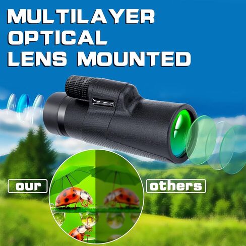 ENVYSOOP 80x100 Monoculars for Adults High Powered, HD Monocular Telescope with Smartphone Adapter & Tripod, BAK-4 Prism Compact Monocular for Bird Watching Wildlife Hunting Hiking Camping - Black in Kuwait