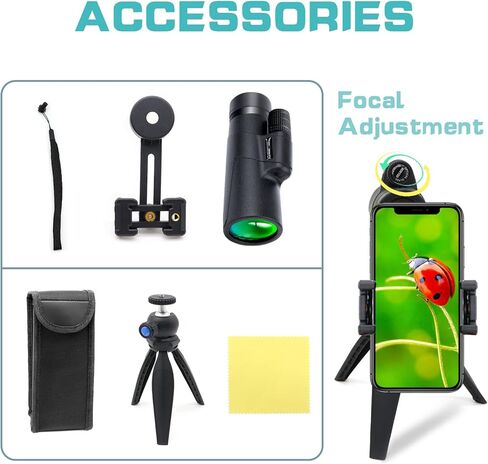 ENVYSOOP 80x100 Monoculars for Adults High Powered, HD Monocular Telescope with Smartphone Adapter & Tripod, BAK-4 Prism Compact Monocular for Bird Watching Wildlife Hunting Hiking Camping - Black in Kuwait