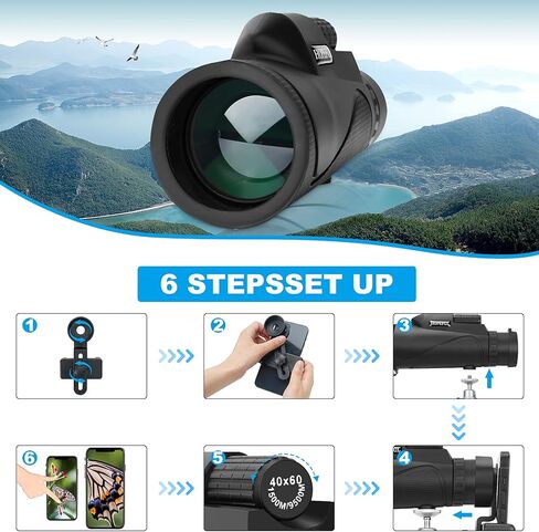 POKSAUAE 40 × 60 مناظير أحادية قابلة للتعديل مقاومة للماء ومضادة للضباب مع حامل ثلاثي القوائم داعم، مجلد عالمي للهاتف المحمول، حقيبة تخزين، أدوات جديدة، تصفية هدية للرجال in Kuwait