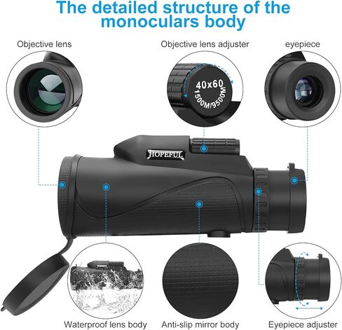 POKSAUAE 40 × 60 مناظير أحادية قابلة للتعديل مقاومة للماء ومضادة للضباب مع حامل ثلاثي القوائم داعم، مجلد عالمي للهاتف المحمول، حقيبة تخزين، أدوات جديدة، تصفية هدية للرجال in Kuwait
