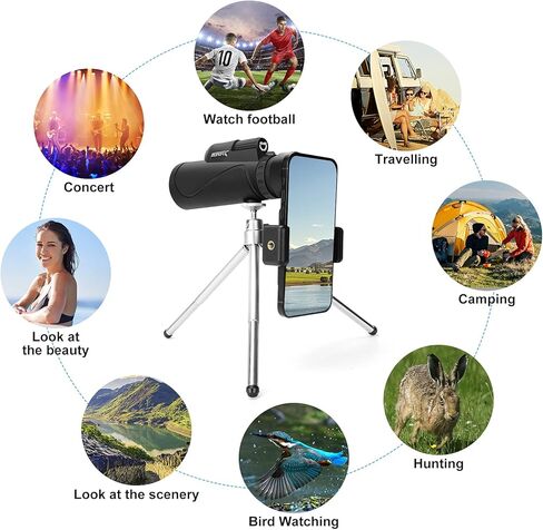 POKSAUAE 40 × 60 مناظير أحادية قابلة للتعديل مقاومة للماء ومضادة للضباب مع حامل ثلاثي القوائم داعم، مجلد عالمي للهاتف المحمول، حقيبة تخزين، أدوات جديدة، تصفية هدية للرجال in Kuwait