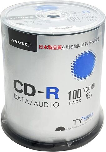 HIDISC TY Series Blue CD-R 52X 700MB White Inkjet Hub Printable Recordable Media Disc - 100 Cake Box in Saudi Arabia