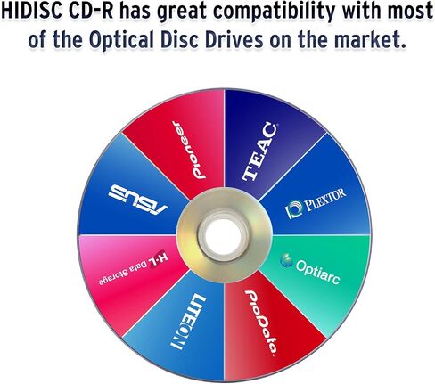 HIDISC TY Series Blue CD-R 52X 700MB White Inkjet Hub Printable Recordable Media Disc - 100 Cake Box in Saudi Arabia