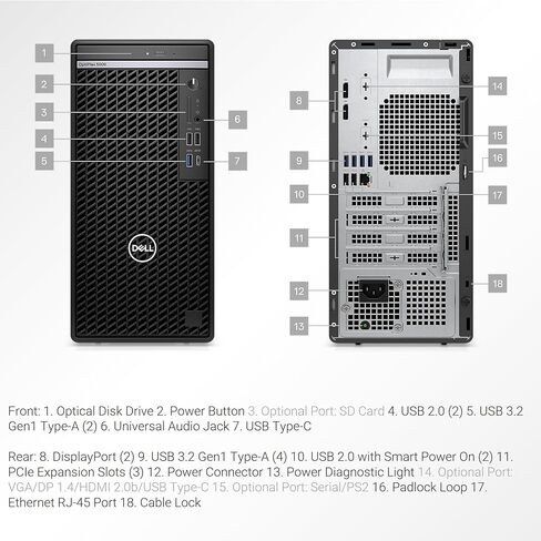 كمبيوتر سطح المكتب طراز OptiPlex 5000 من Dell، الجيل الثاني عشر من Intel Core i5-12500، ذاكرة الوصول العشوائي 16 جيجابايت، 512 جيجابايت PCIe SSD، DVD، RJ-45، DP، واي فاي، لوحة مفاتيح سلكية وماوس، Windows 11 Pro، أسود in Kuwait